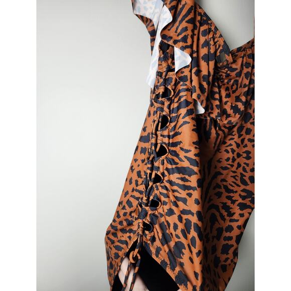 Coral Tropics One Piece Swimsuit Plus Size 3X Animal Print Ruffle Open Sides - Picture 2 of 6